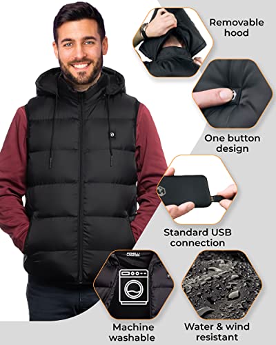 Foxelli Men's Heated Vest - Lightweight USB Rechargeable Heated Vest for Men with Battery Included Black - Image 5