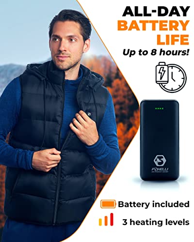 Foxelli Men's Heated Vest - Lightweight USB Rechargeable Heated Vest for Men with Battery Included Black - Image 7