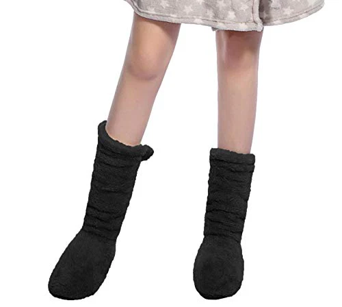 FRALOSHA Women's Slipper Sock Coral Velvet Indoor Spring-Autumn Super Soft Warm Cozy Fuzzy Lined Booties Slippers (25cm) Black - Image 4