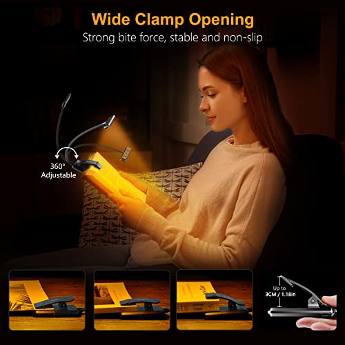 Gritin 19 LED Rechargeable Book Light for Reading in Bed with Memory Function- Eye Caring 3 Color Temperatures,Stepless Dimming Brightness,80 Hrs Runtime Lightweight Clip On Light for Book Lovers - Image 3