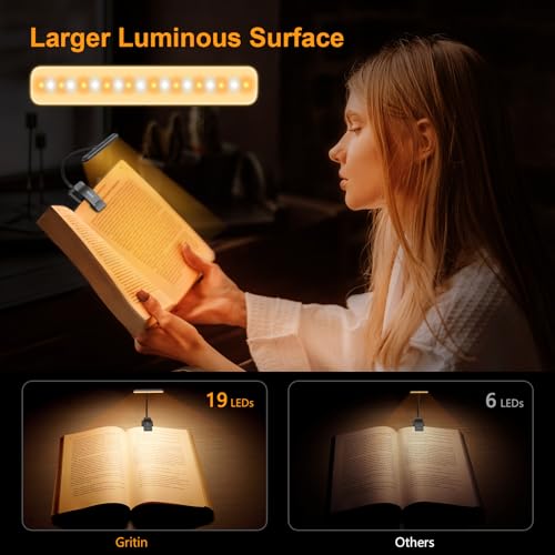 Gritin 19 LED Rechargeable Book Light for Reading in Bed with Memory Function- Eye Caring 3 Color Temperatures,Stepless Dimming Brightness,80 Hrs Runtime Lightweight Clip On Light for Book Lovers - Image 4