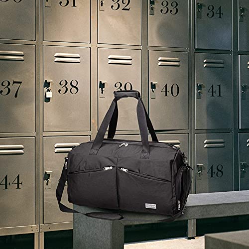 HOKEMP Sports Gym Bag Travel Duffel Weekender Bag Shoe Compartment with Wet Pocket for Men and Women(Black) - Image 3