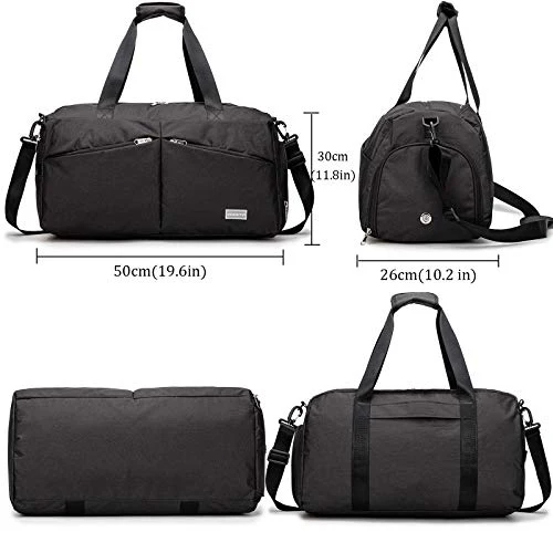 HOKEMP Sports Gym Bag Travel Duffel Weekender Bag Shoe Compartment with Wet Pocket for Men and Women(Black) - Image 4