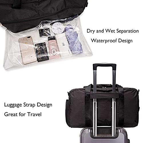 HOKEMP Sports Gym Bag Travel Duffel Weekender Bag Shoe Compartment with Wet Pocket for Men and Women(Black) - Image 5