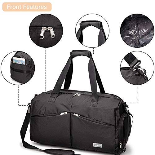 HOKEMP Sports Gym Bag Travel Duffel Weekender Bag Shoe Compartment with Wet Pocket for Men and Women(Black) - Image 7