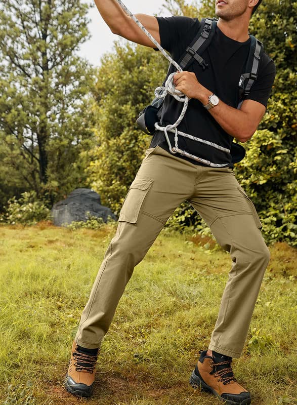 JMIERR Mens Gray Cargo Pants Casual Cotton Work Pants Stretch Elastic Waist Relaxed Fit Lightweight Outdoor Flexible Hiking Jogger Pants with 6 Pockets,US 32(S),Light Gray - Image 7