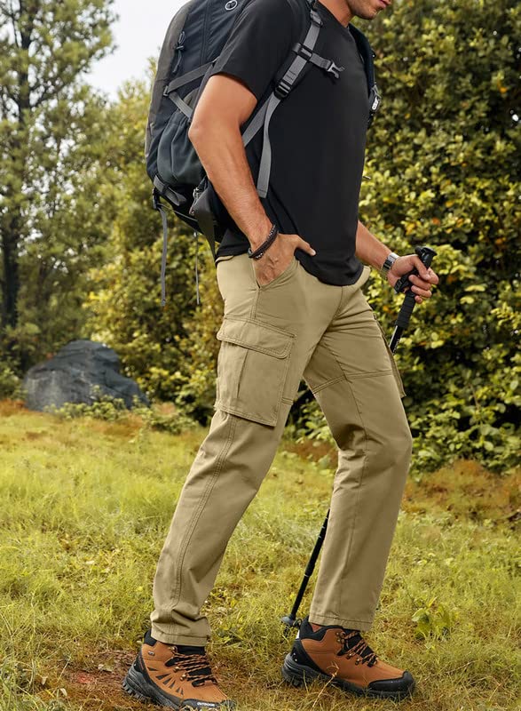 JMIERR Mens Gray Cargo Pants Casual Cotton Work Pants Stretch Elastic Waist Relaxed Fit Lightweight Outdoor Flexible Hiking Jogger Pants with 6 Pockets,US 32(S),Light Gray - Image 8