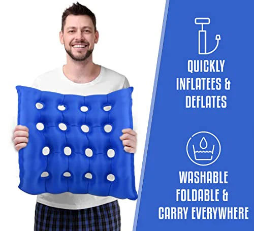 Premium Air Inflatable Seat Cushion - Comfortable Chair Cushion for Wheel Chair - Ideal for Prolonged Sitting - Ideal Seat Cushion for Daily Use (Blue) - Image 3