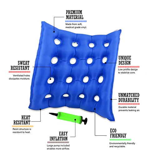 Premium Air Inflatable Seat Cushion - Comfortable Chair Cushion for Wheel Chair - Ideal for Prolonged Sitting - Ideal Seat Cushion for Daily Use (Blue) - Image 6
