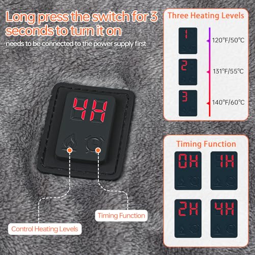 USB Heated Blanket,Cordless Electric Blanket with 20000mAH Battery,18W High-Power,8 Heating Zones,Machine Washable Super Cozy Soft Wearable Blanket with 3 Heating Levels & Timing Function - Image 7