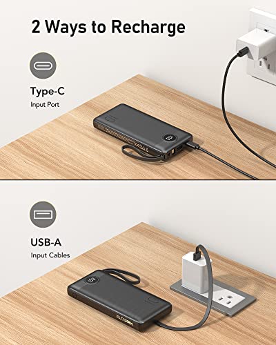 VEEKTOMX Portable Charger with Built-in Cables - 10000mAh Power Bank for iPhone - Slim Fast Charge USB C Battery Pack - Small Travel Essentials Powerbank, Compatible with iPhone, Samsung, Android, etc - Image 3