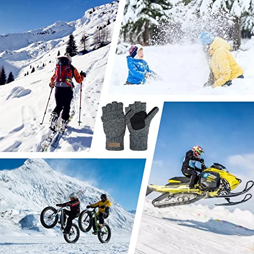 ViGrace Winter Knitted Convertible Fingerless Gloves Wool Mittens Warm Mitten Glove for Women and Men - Image 3