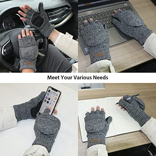 ViGrace Winter Knitted Convertible Fingerless Gloves Wool Mittens Warm Mitten Glove for Women and Men - Image 4