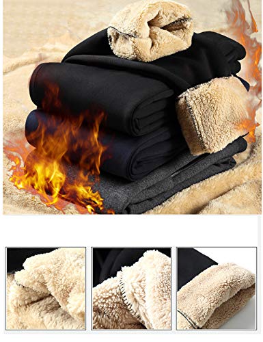 Yeokou Men's Casual Warm Sherpa Lined Elastic Waist Pant Trousers Joggers (X-Small, Black-Ribbed Cuff) - Image 3