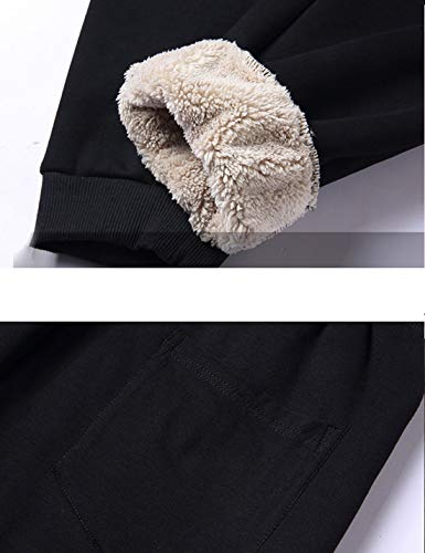 Yeokou Men's Casual Warm Sherpa Lined Elastic Waist Pant Trousers Joggers (X-Small, Black-Ribbed Cuff) - Image 4