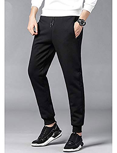 Yeokou Men's Casual Warm Sherpa Lined Elastic Waist Pant Trousers Joggers (X-Small, Black-Ribbed Cuff) - Image 5