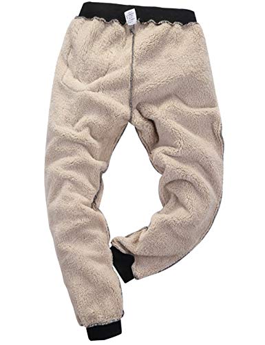 Yeokou Men's Casual Warm Sherpa Lined Elastic Waist Pant Trousers Joggers (X-Small, Black-Ribbed Cuff) - Image 6