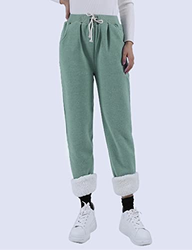 Yeokou Women's Winter Warm Athletic Sweatpants Sherpa Lined Joggers Fleece Pants(Green-XS) - Image 4
