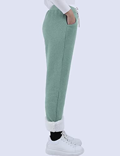 Yeokou Women's Winter Warm Athletic Sweatpants Sherpa Lined Joggers Fleece Pants(Green-XS) - Image 6