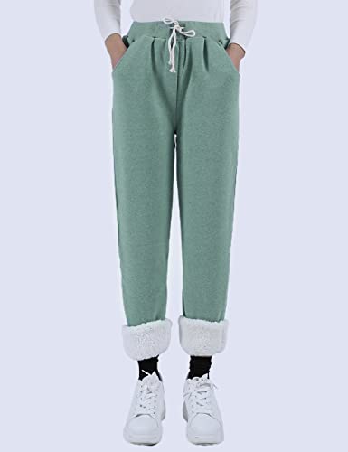 Yeokou Women's Winter Warm Athletic Sweatpants Sherpa Lined Joggers Fleece Pants(Green-XS) - Image 7