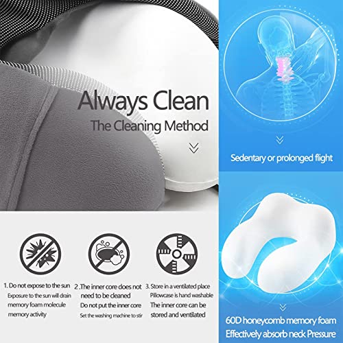 Travel Pillow, Best Memory Foam Neck Pillow and Head Support Soft Pillow with Side Storage Bags, for Sleep Rest, Airplane, Car, Family and Travel Use（Dark Grey） - Image 5
